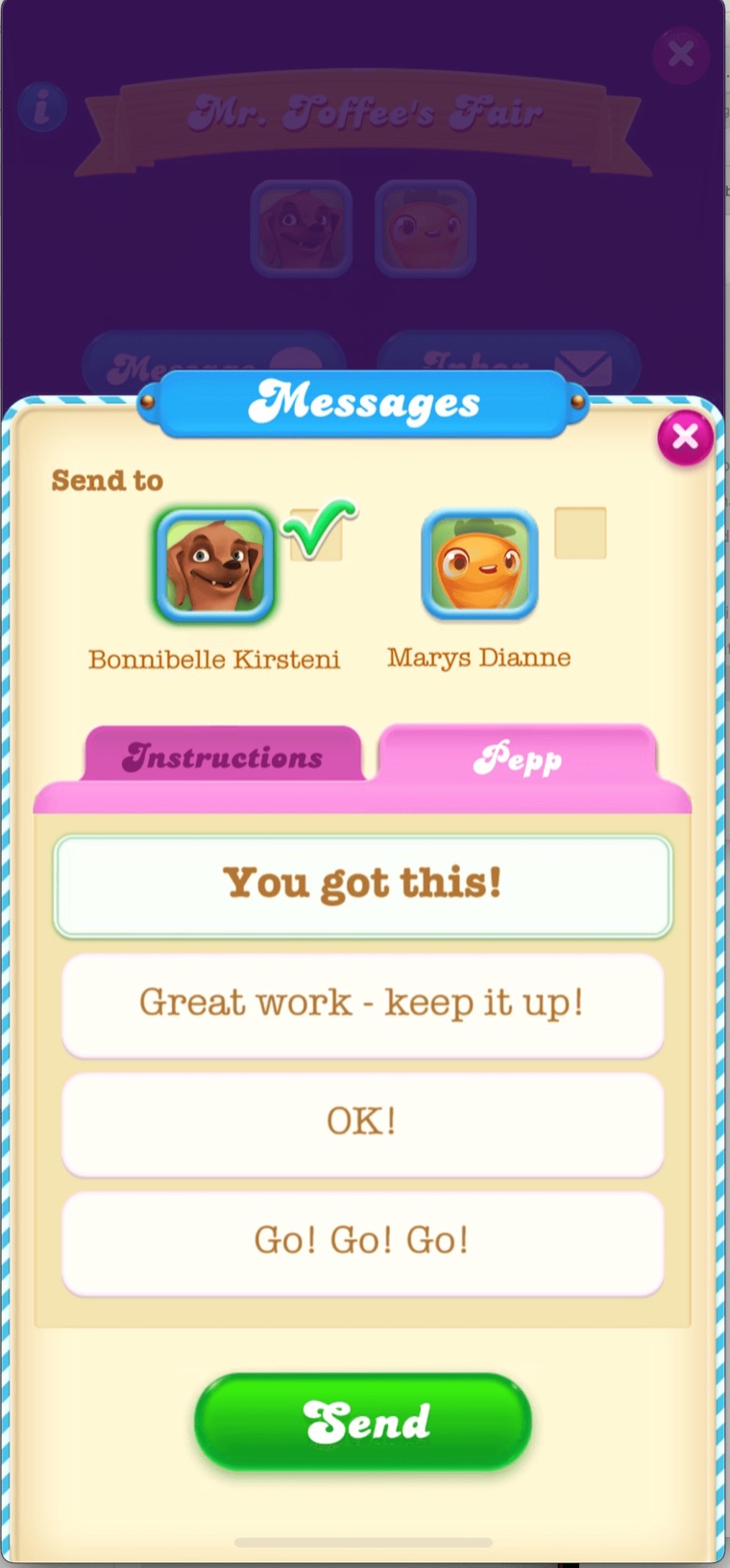 Sending encouragement to keep them playing