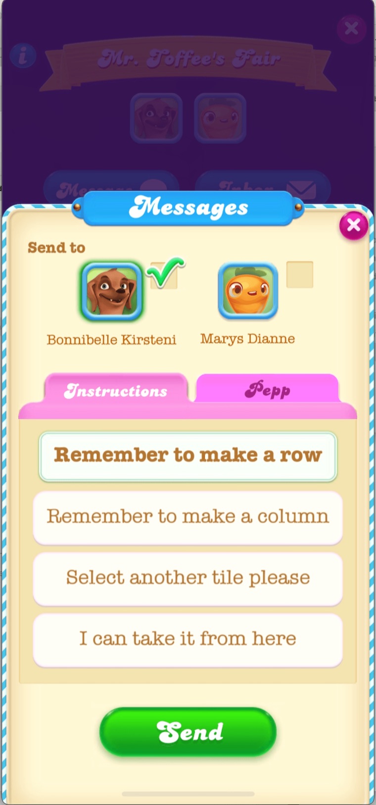 Sending instructions to guide a teammate